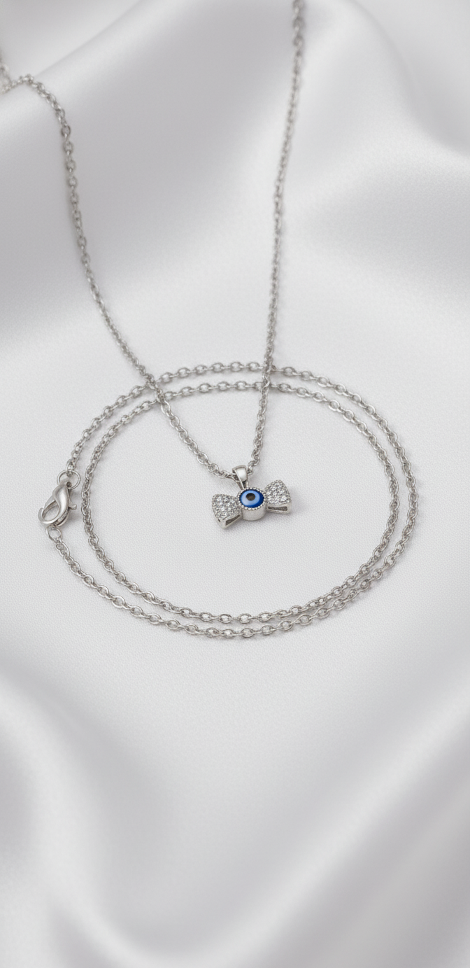Silver Evil Eye Pendant Necklace for Women | Blue Stone Charm | Anti-Tarnish Protection Jewelry