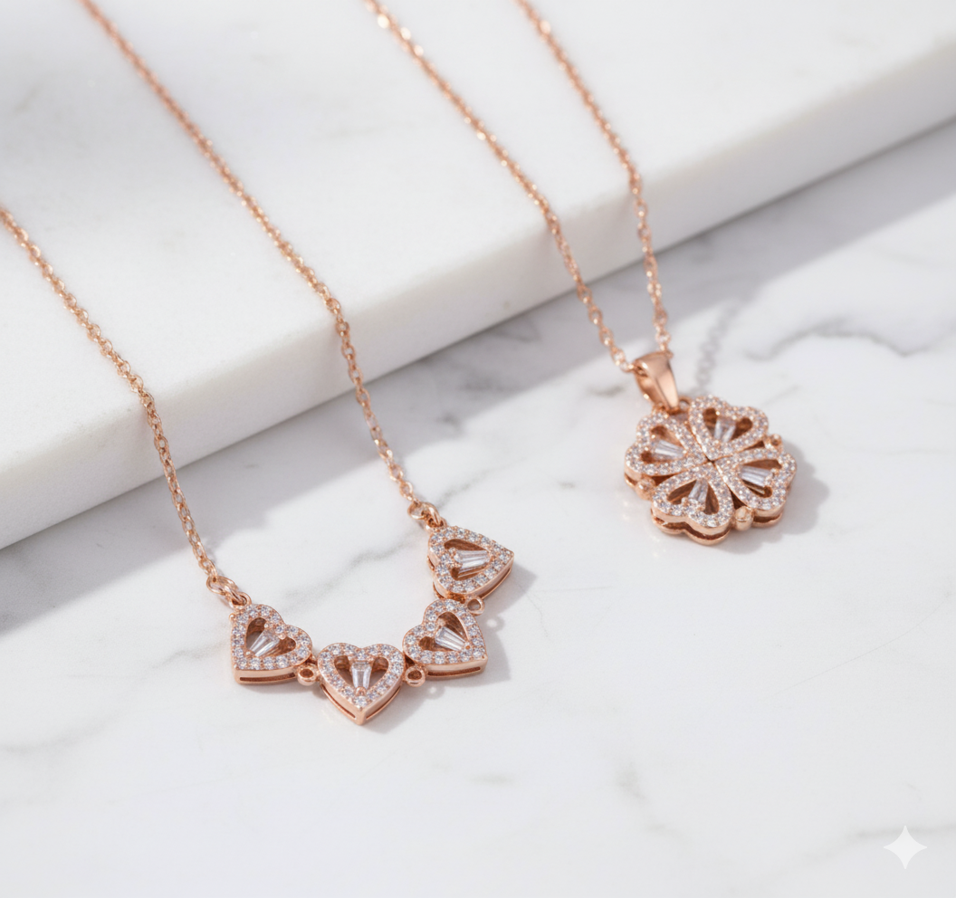 Magnetic Four-Leaf Clover Necklace – Adjustable Rose Gold Pendant