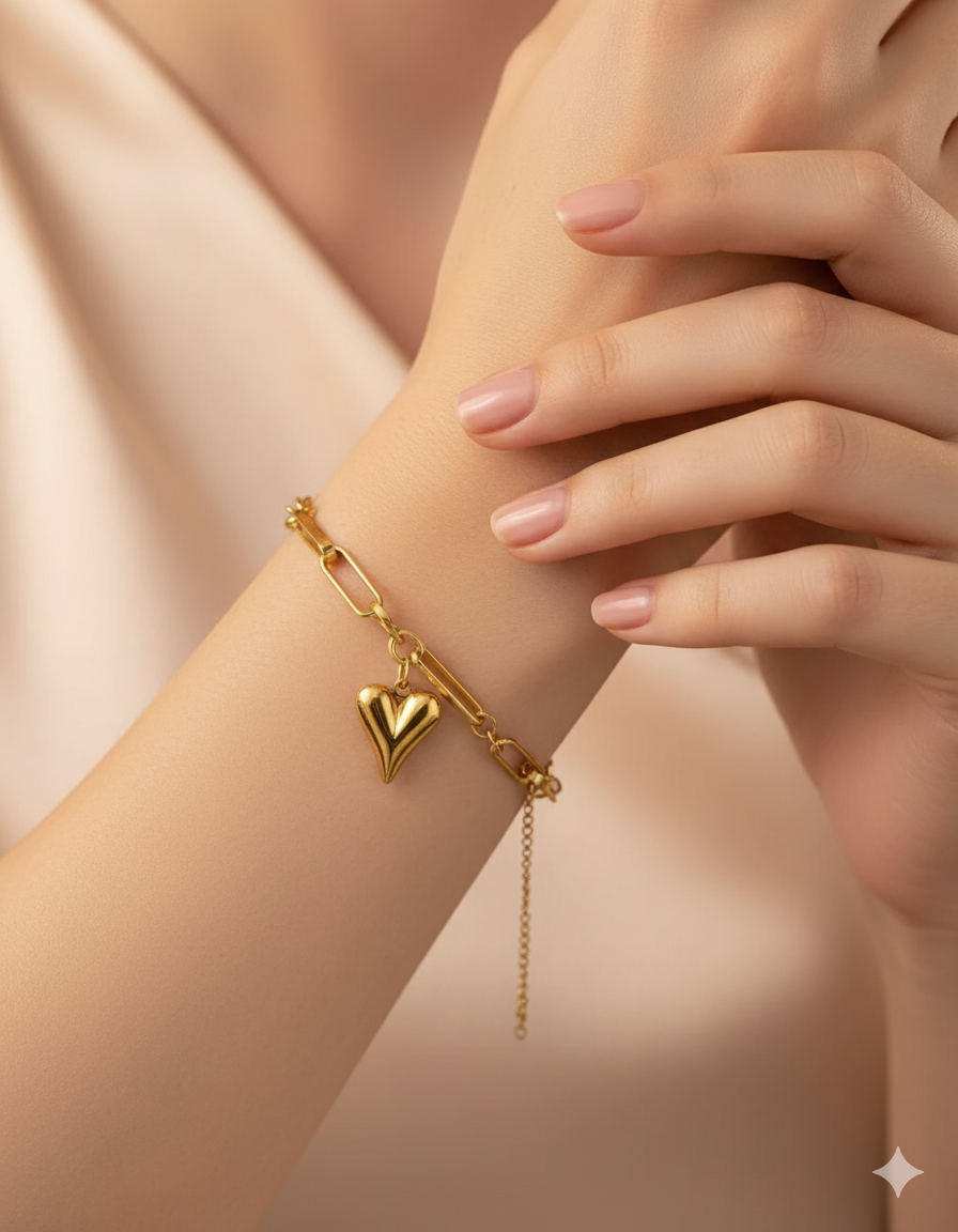 Heart-Theme Gold-Plated Bracelet – Elegant & Anti-Tarnish Style