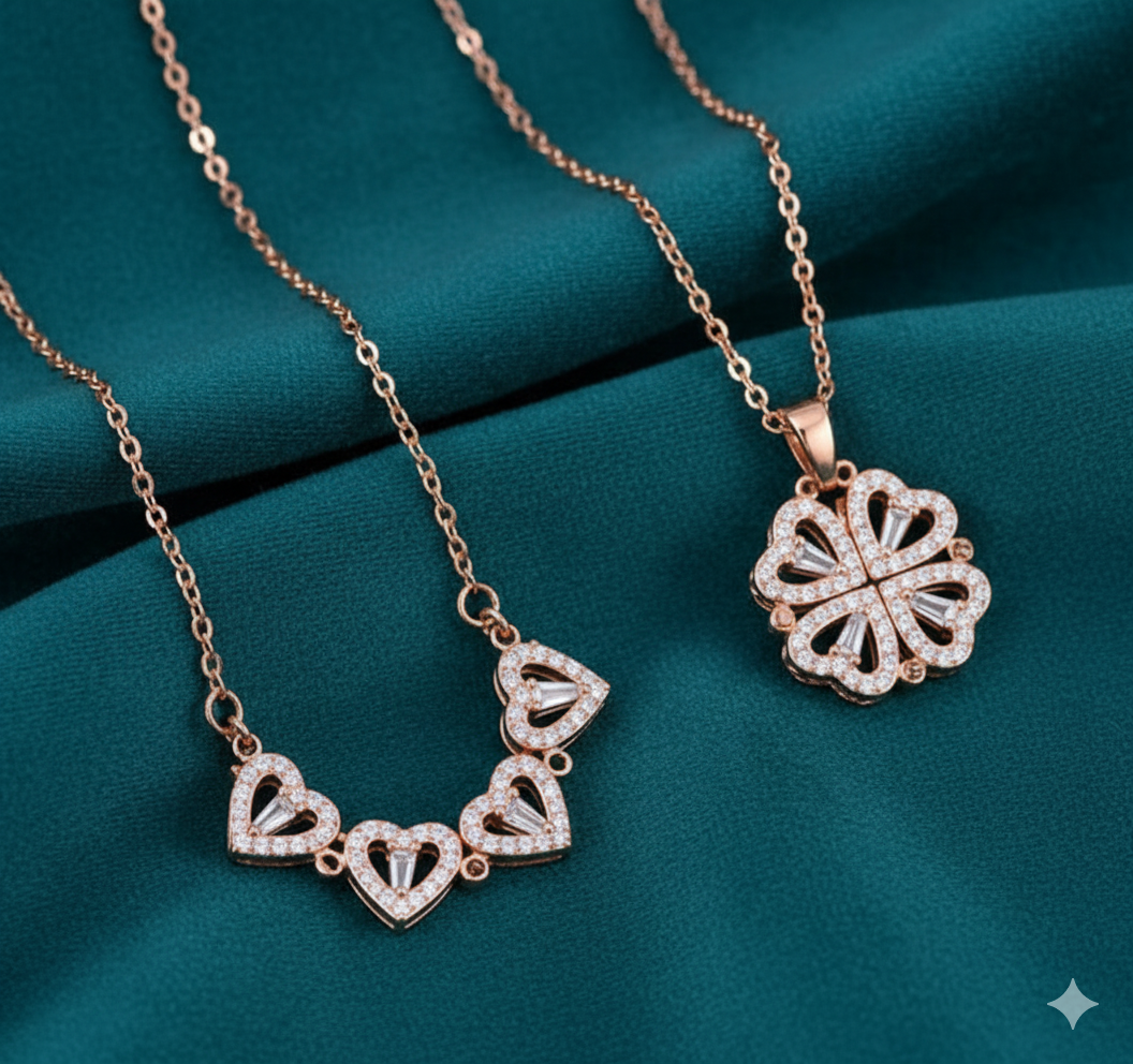 Magnetic Four-Leaf Clover Necklace – Adjustable Rose Gold Pendant