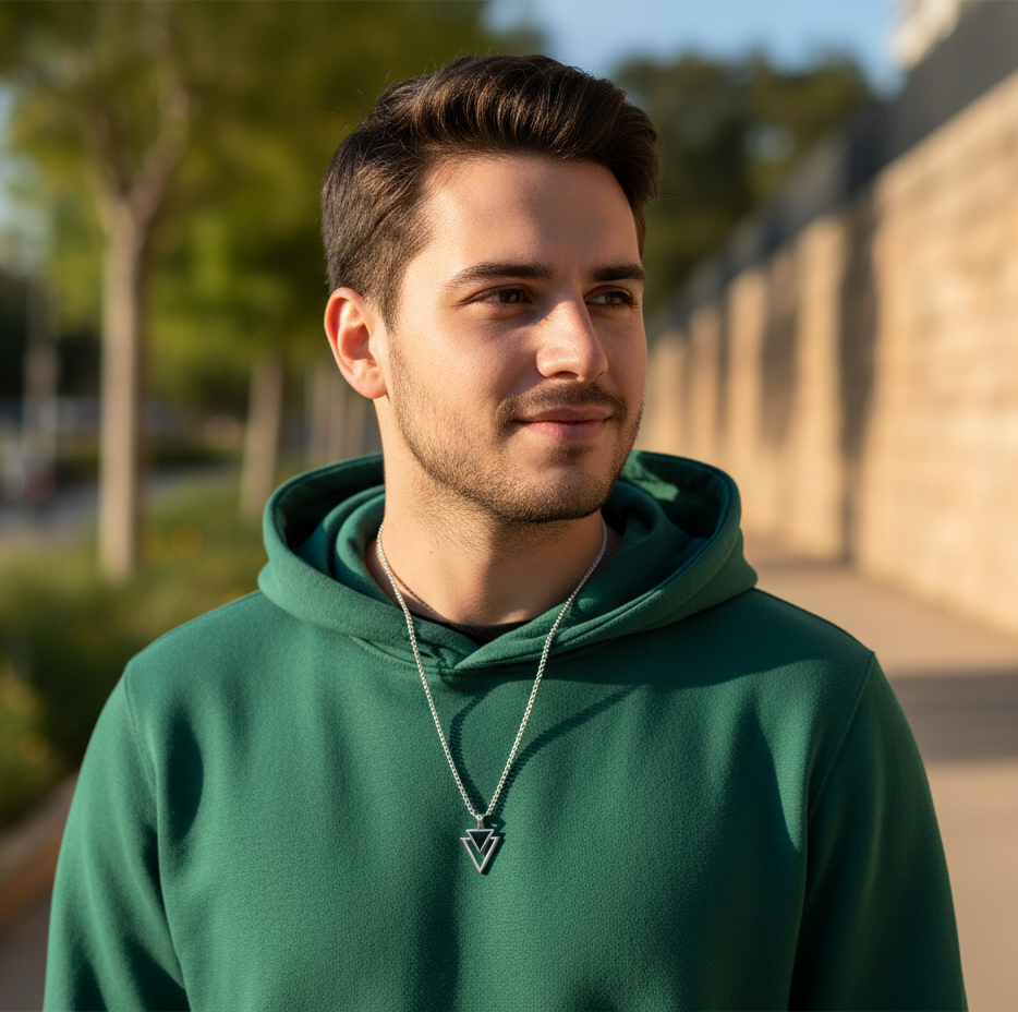 Men’s Black Onyx Stone Pendant Necklace | Silver Chain | Energy Protection Amulet