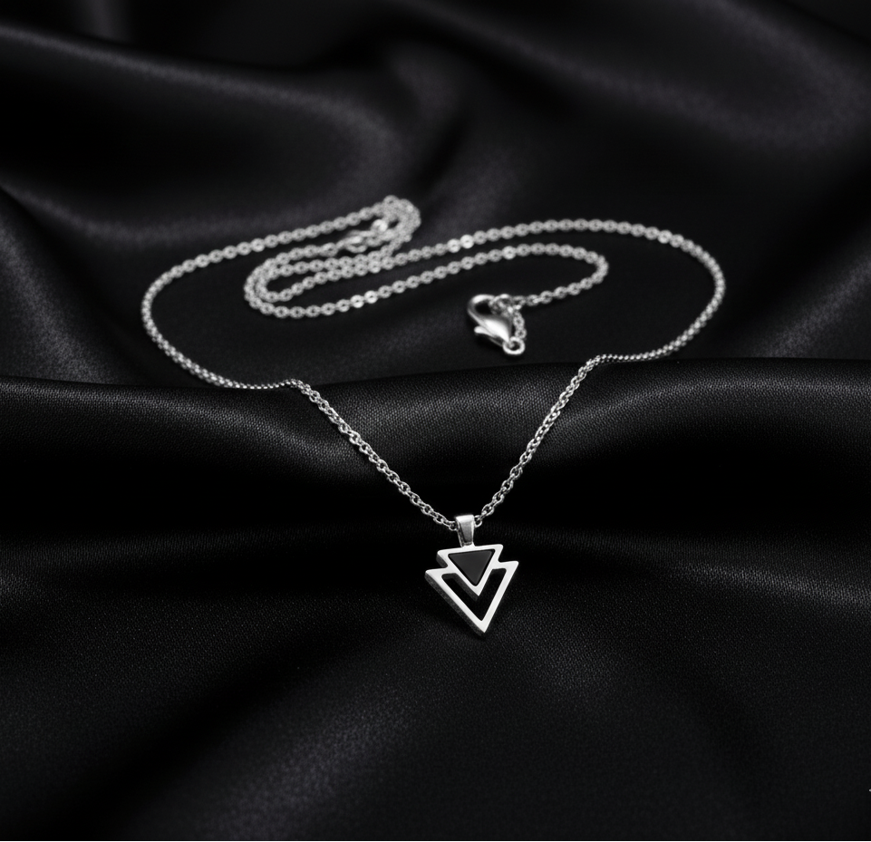 Men’s Black Onyx Stone Pendant Necklace | Silver Chain | Energy Protection Amulet