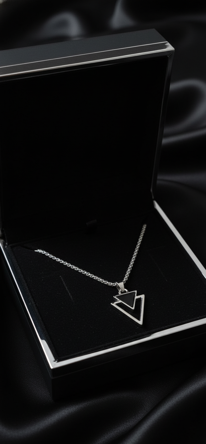 Men’s Black Onyx Stone Pendant Necklace | Silver Chain | Energy Protection Amulet