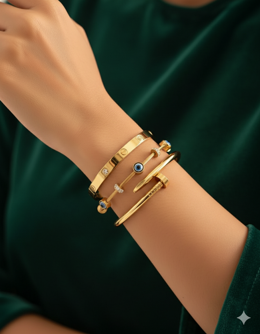 MONKDECOR Anti-Tarnish Gold-Plated Bracelet Combo – Elegant & Durable
